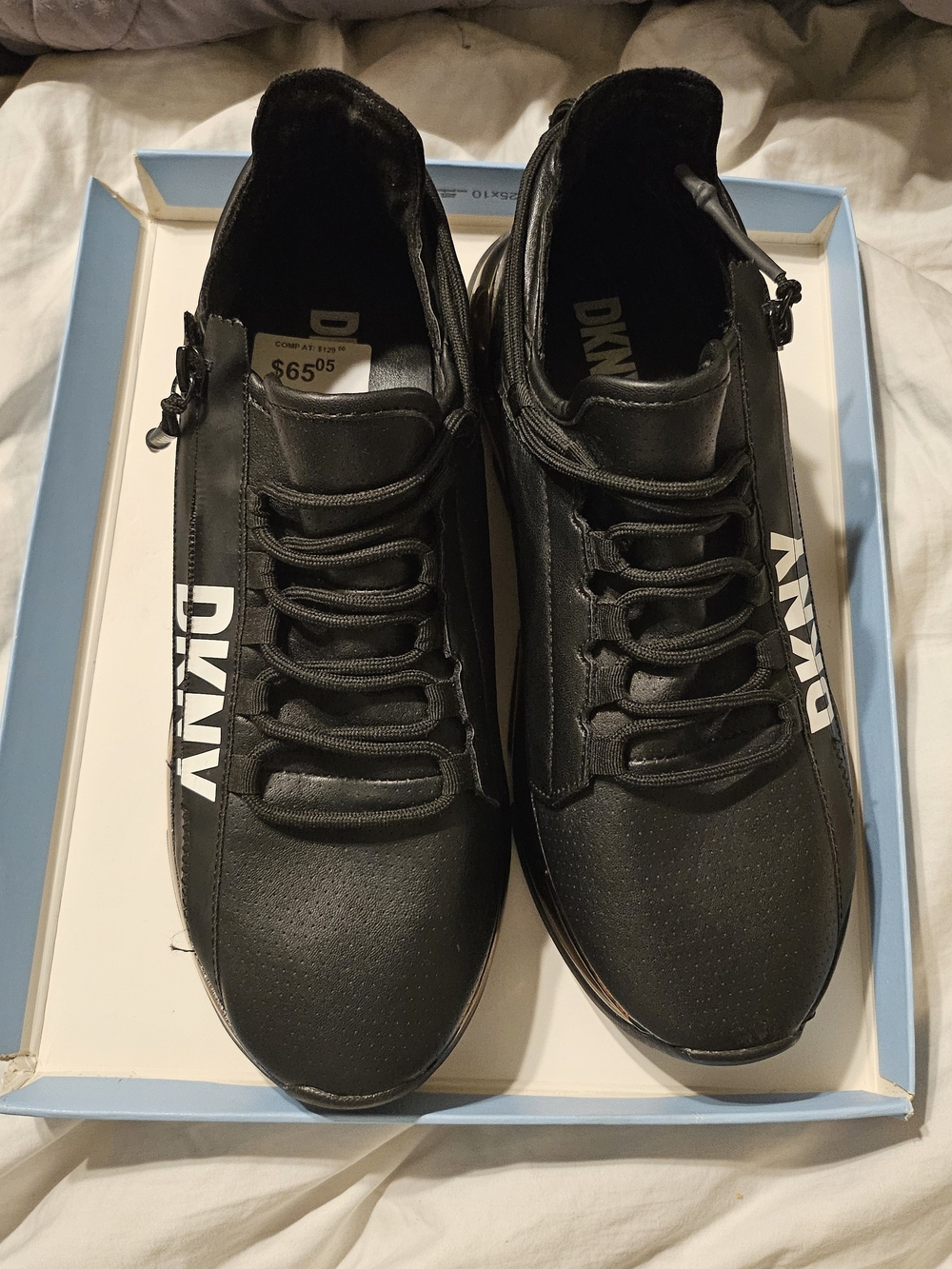 DKNY Men's Black Sneakers with White Logo Strip